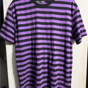 Hot Topic Purple and Black Striped Short Sleeve Tee